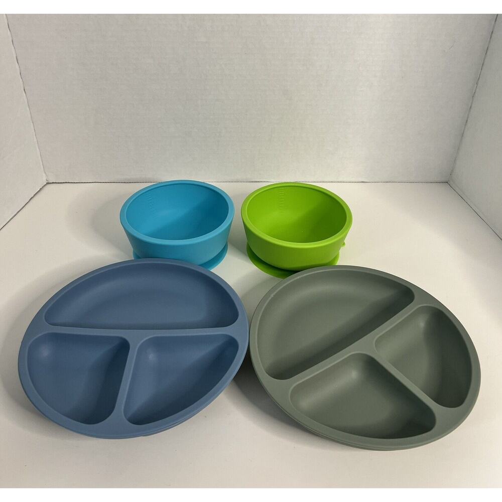 Silicone Kids Dining Set with Divided Plates and Bowls
